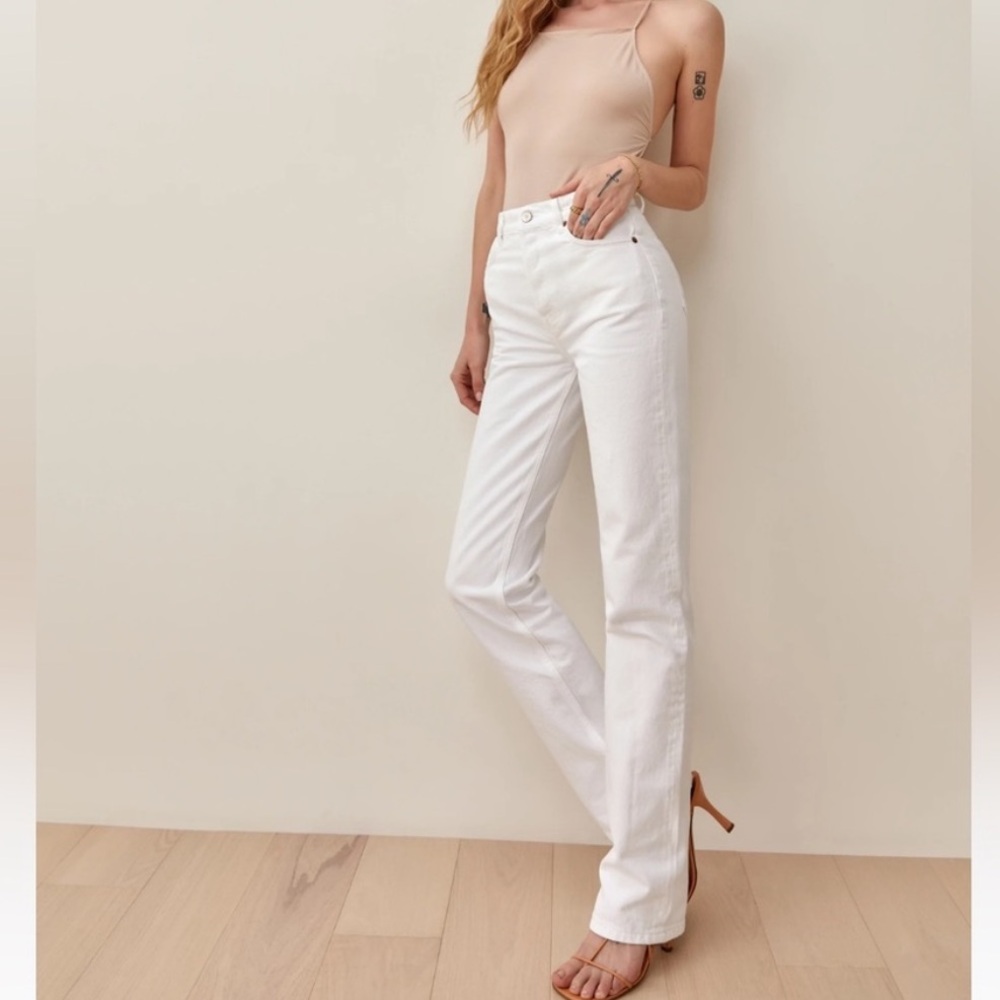 Reformation Jeans Cynthia High Rise Straight Jean 25 Vintage White Denim